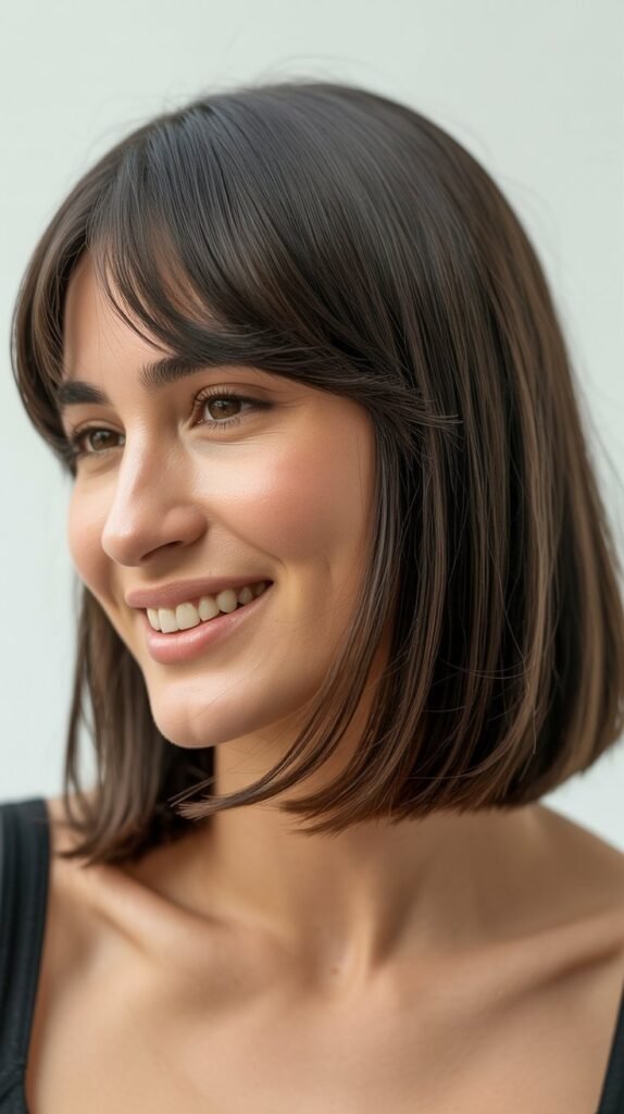 Long Bob with Baby Curtain Bangs