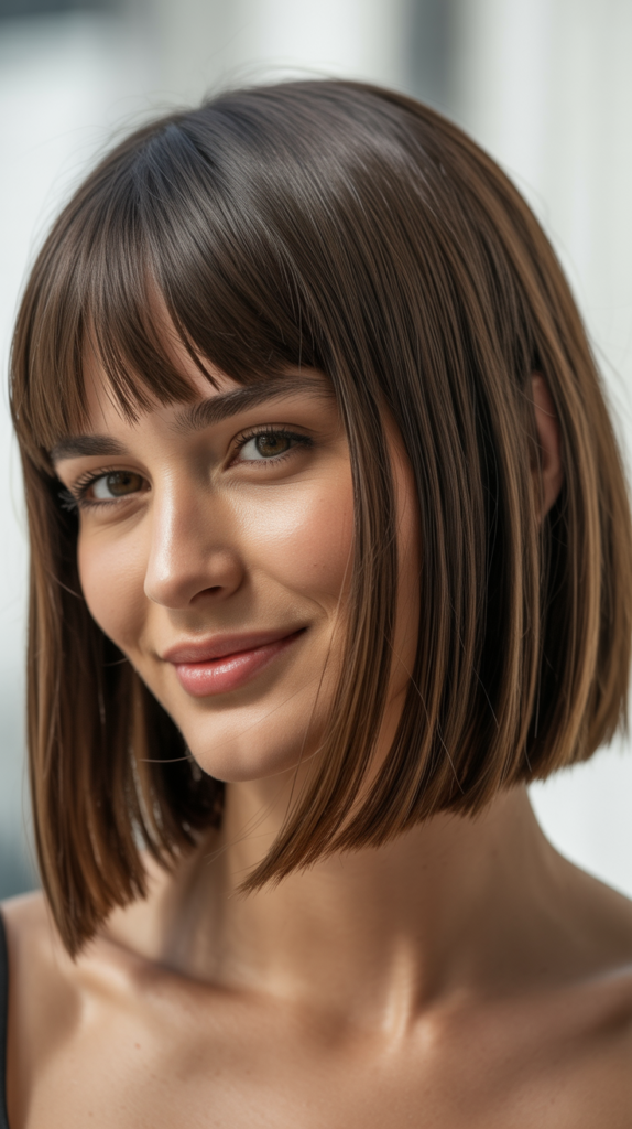 Chin-Length Bob with Curtain Bangs