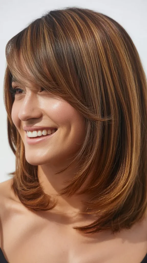 Dimensional Lob with Parted Bangs