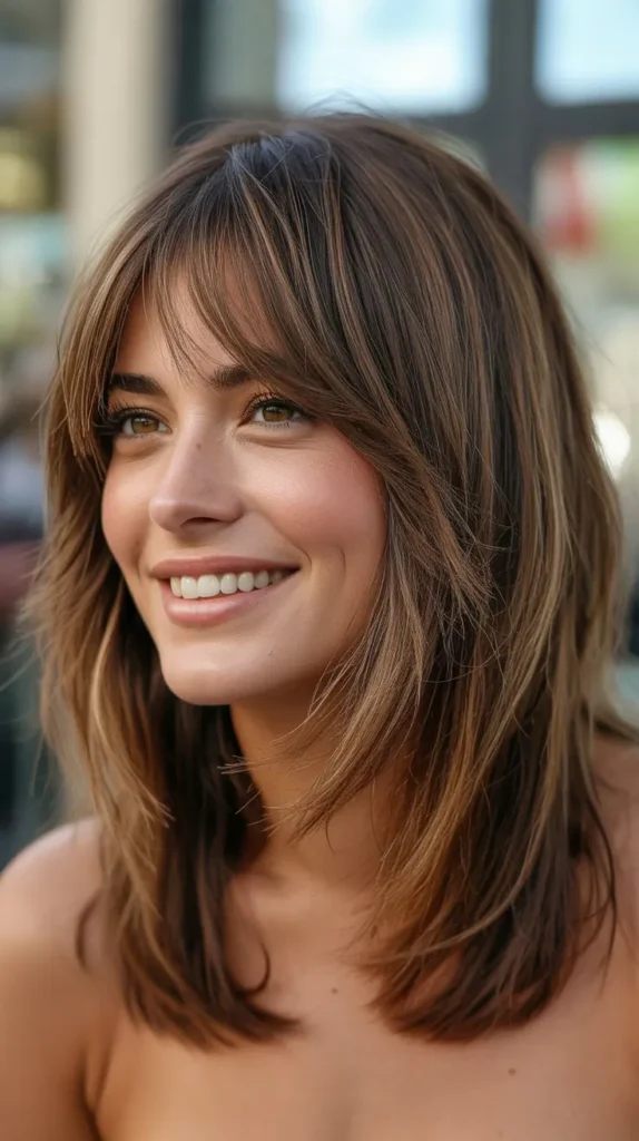 Textured Lob with Wispy Curtain Bangs