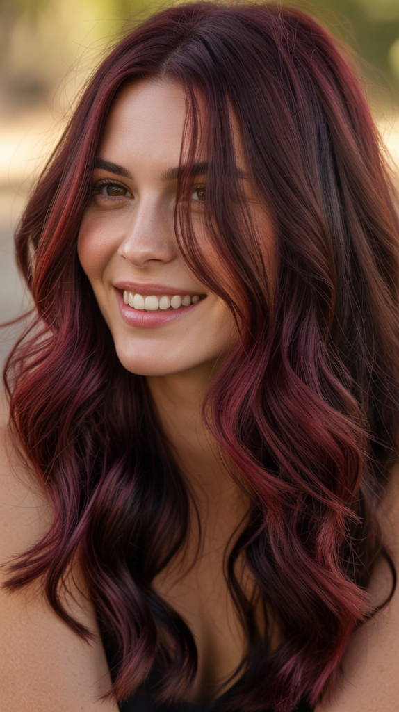 Burgundy Highlights on Dark Hair