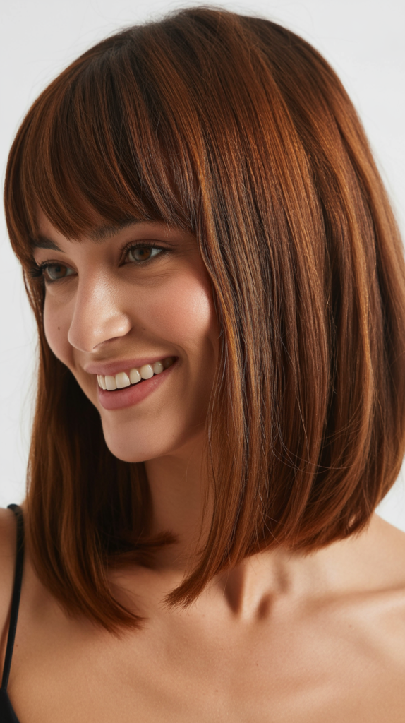 Asymmetrical Long Bob with Side-Swept Curtain Bangs