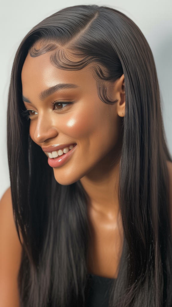 Straight Hair with Baby Hairs Styled