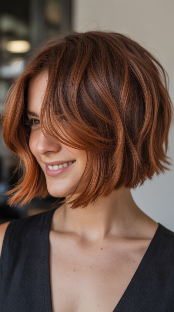 Blunt Choppy Bob with Copper Balayage
