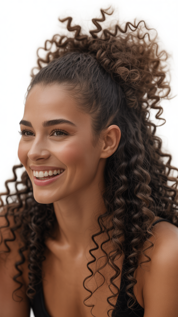 High Curly Ponytail With Volume