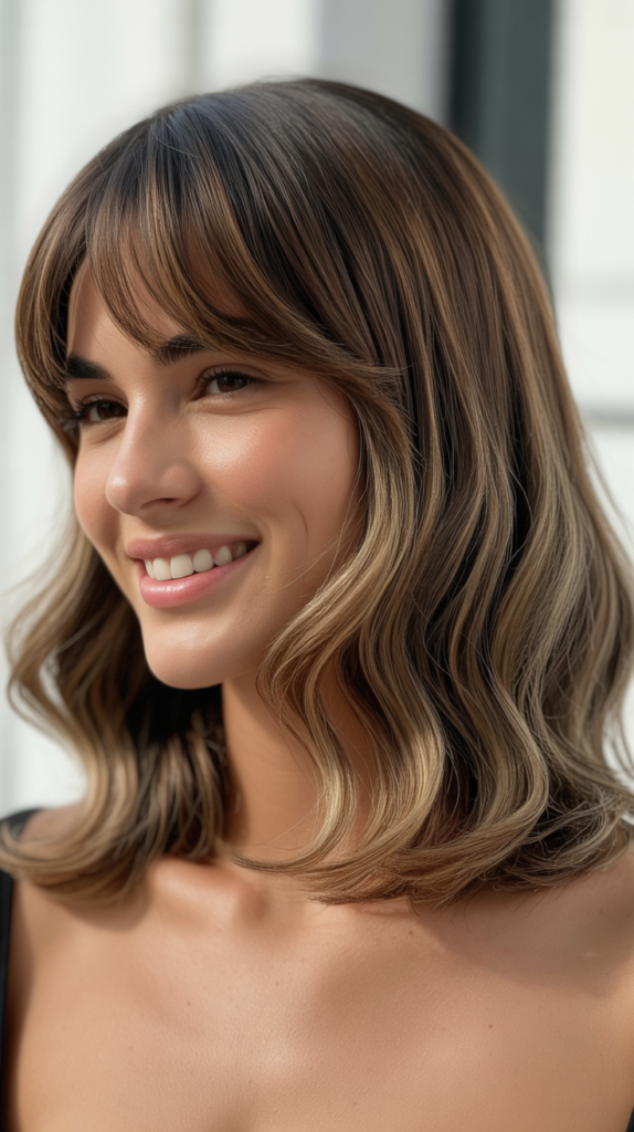 Wavy Long Bob with Feathered Curtain Bangs