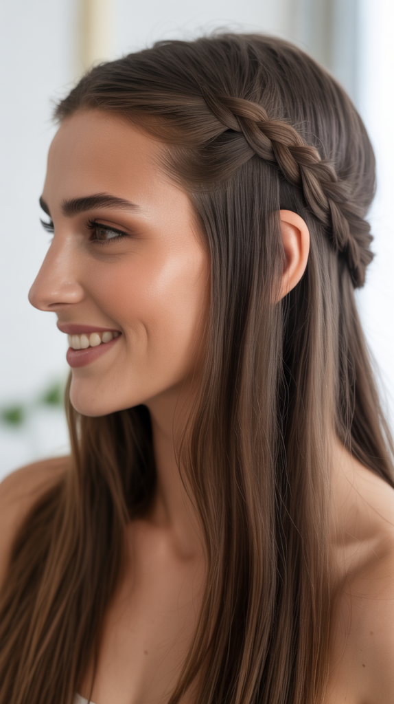 Straight Hair with Deep Side Braid