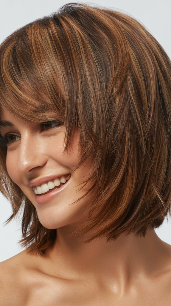 Textured Choppy Bob with Side-Swept Bangs