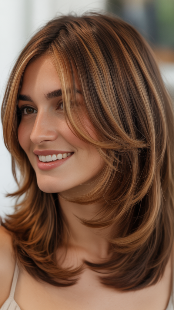 Caramel Highlights on Textured Bob Layers