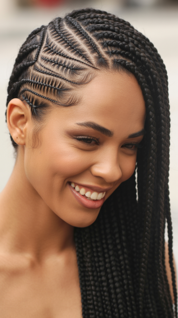 Tribal Pattern Cornrows with Classic Box Braids