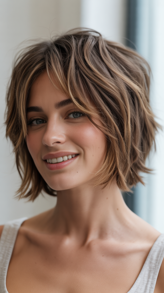 Textured Choppy French Bob for Fine Hair