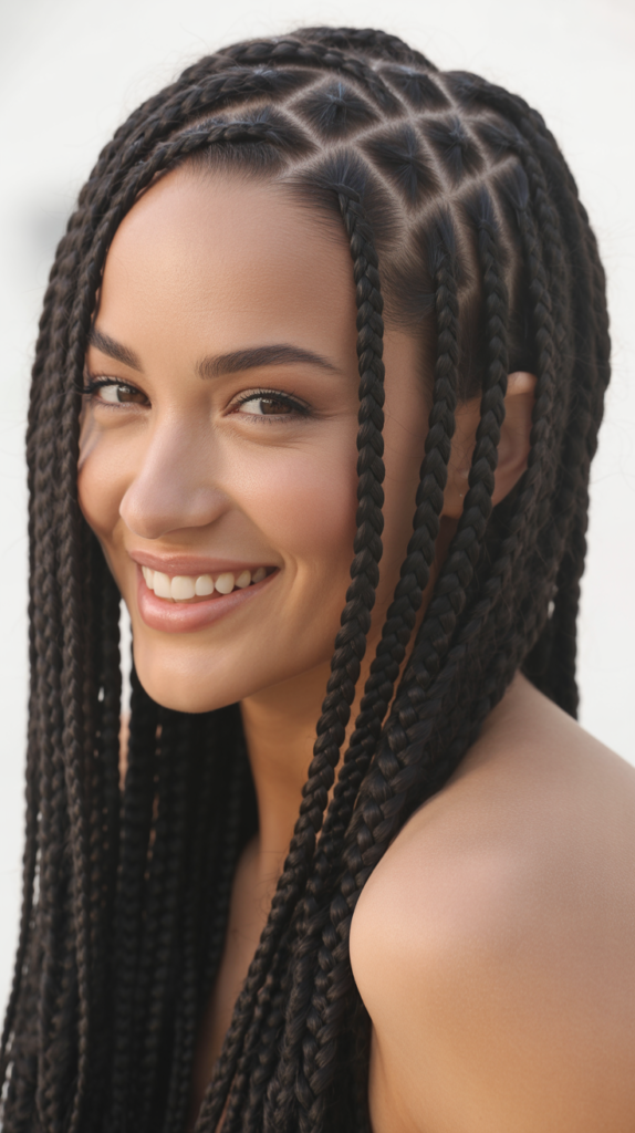 Side Part Knotless Braids with Middle Part Combination