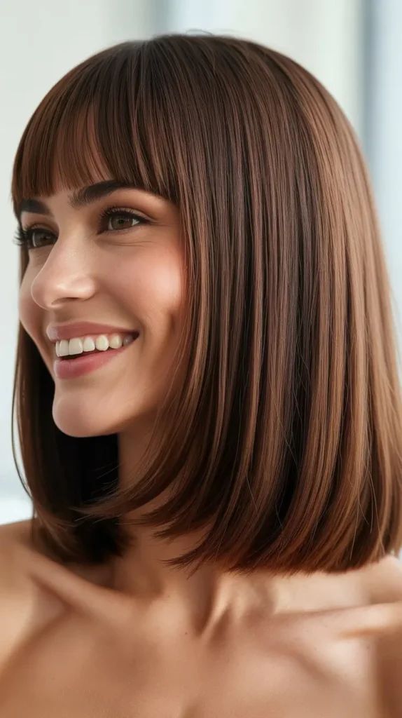 Sleek Lob with Arched Bangs