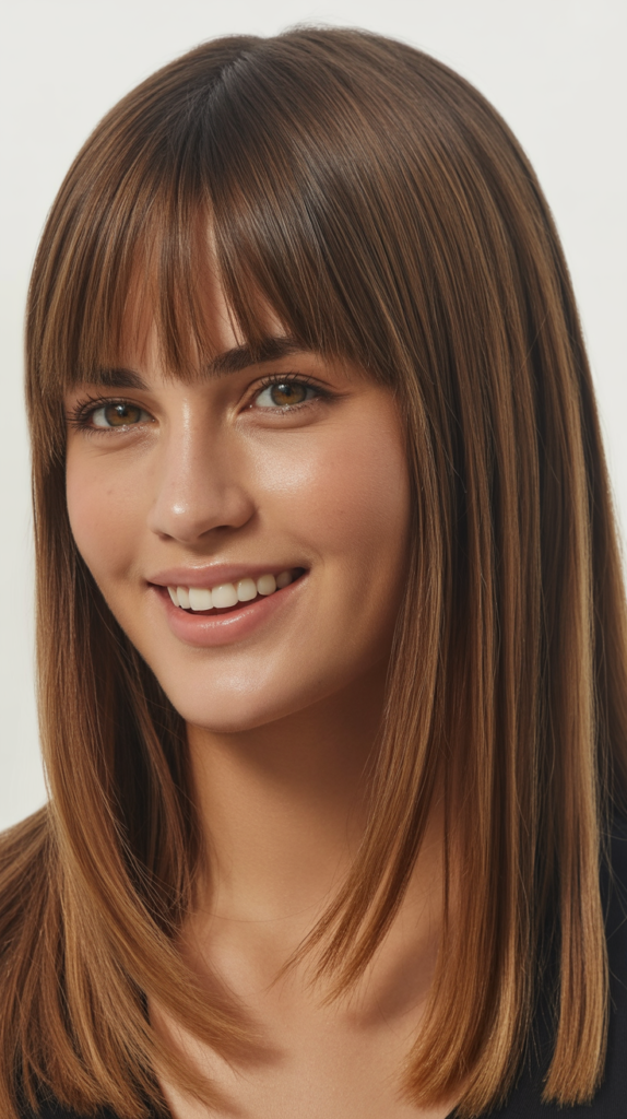 Straight Hair with Middle Curtain Bangs