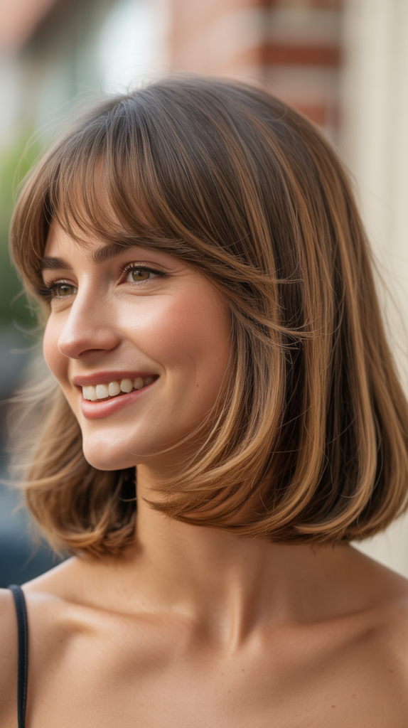 Bouncy Long Bob with Curled Curtain Bangs