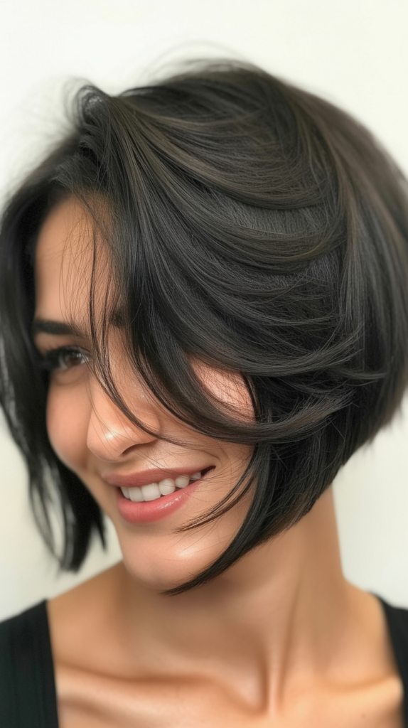 Choppy Bob with Deep Side Sweep