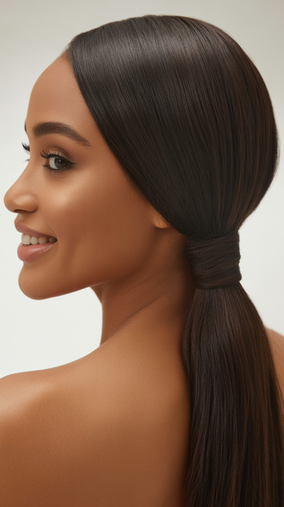 Straight Ponytail with Wrapped Base
