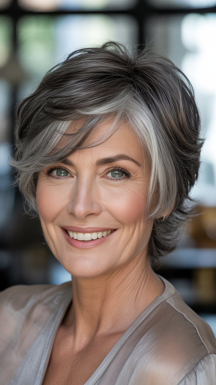 Modern Short Gray Hair Lowlights Ideas for Women Over 50