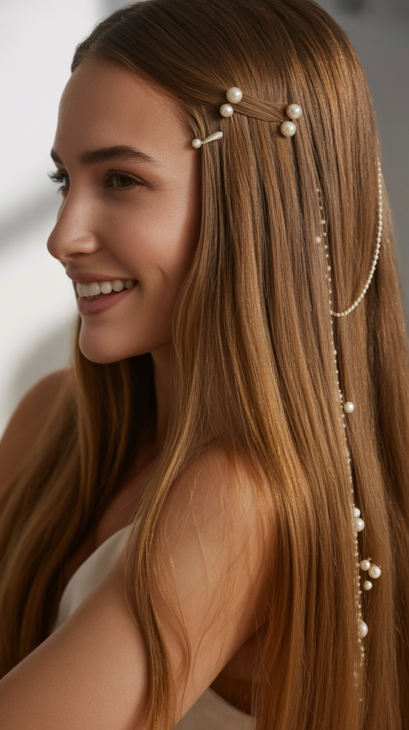 Straight Hair with Pearl Accessories