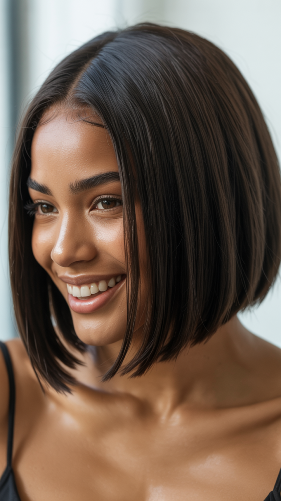  Layered Straight Bob with Side Part