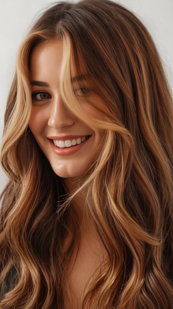 Cinnamon Balayage with Golden Money Piece