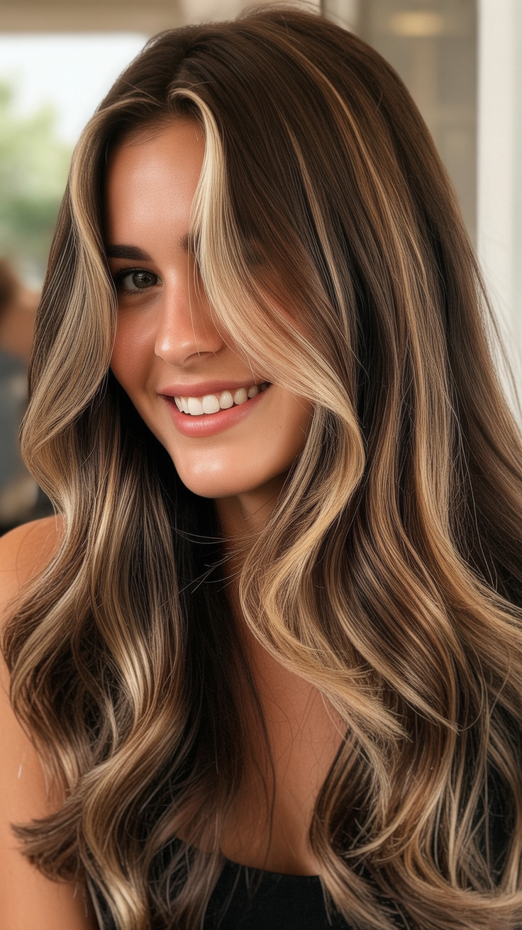 Trendy Brunette Balayage Hairstyles with a Money Piece