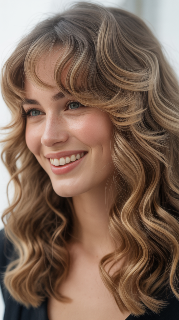 Wavy Hair with Swoopy Bangs