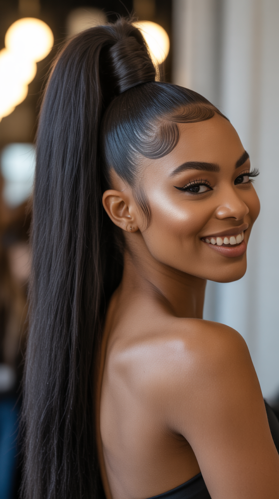 Long Straight Ponytail with Wrap