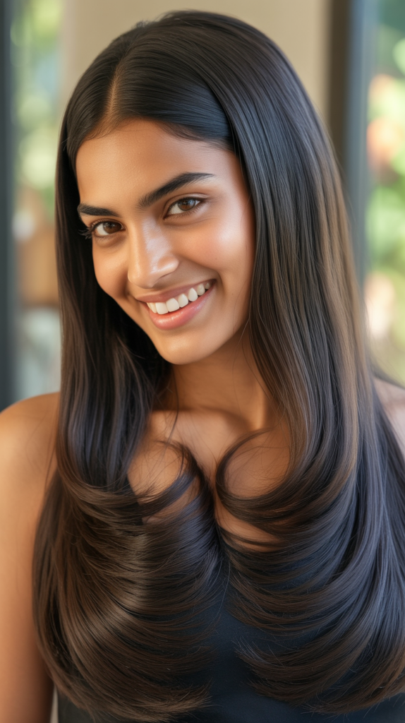 Sleek Middle Part with Behind-the-Shoulder Drape