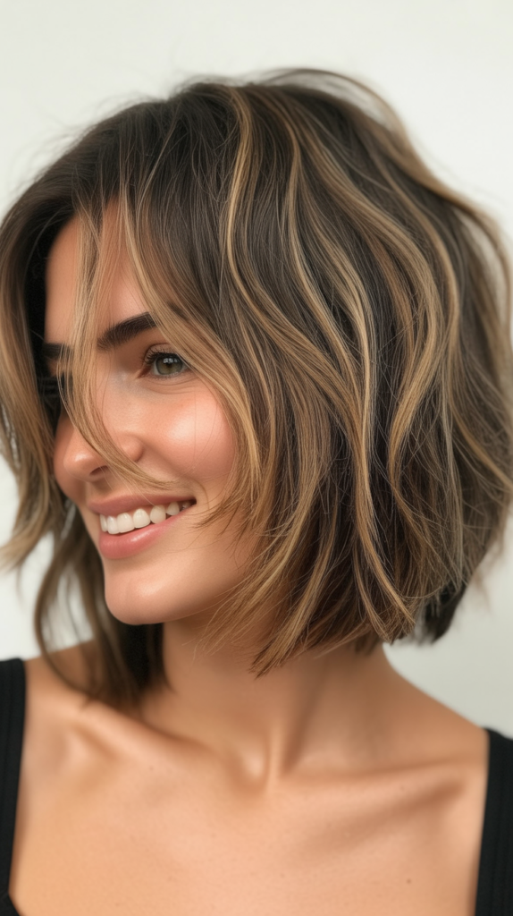 Voluminous Choppy Bob with Babylights Balayage