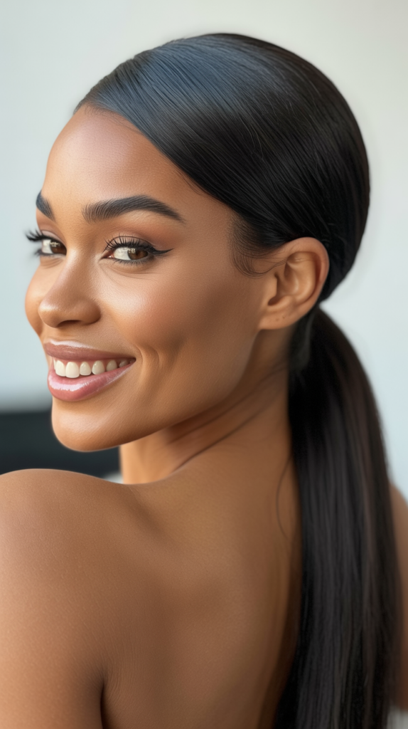 Slicked-Back Straight Ponytail