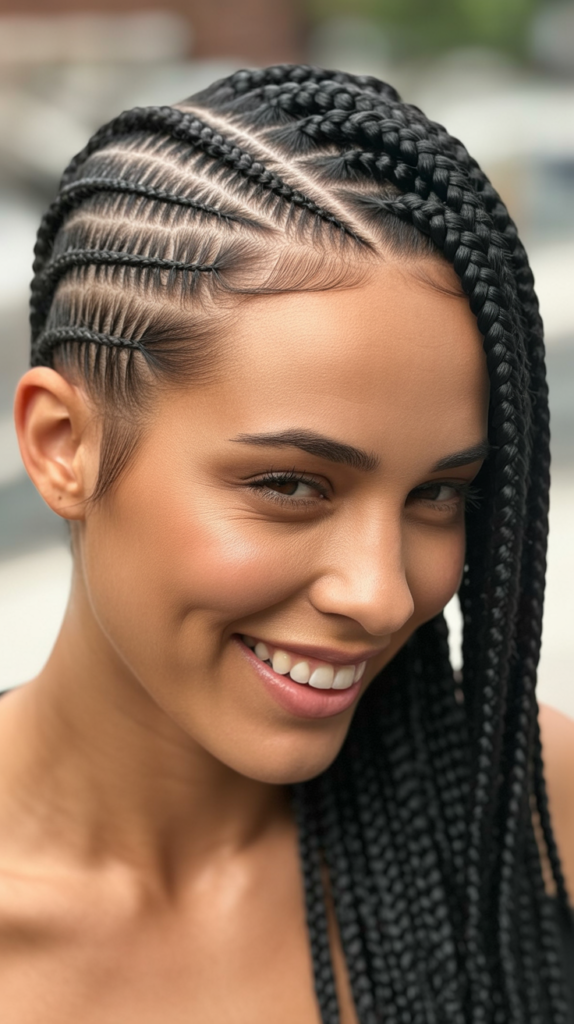 Zigzag Parted Half Cornrows Half Box Braids