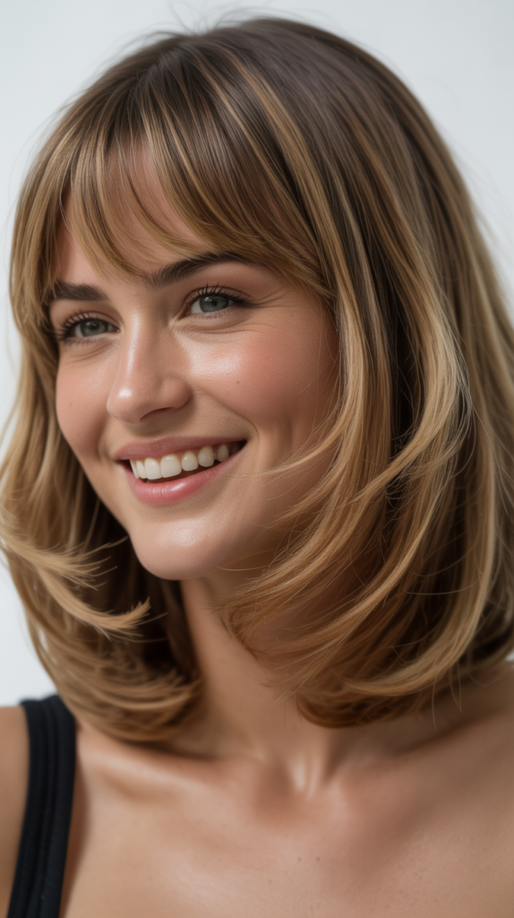  Long Bob with Curtain Bangs and Air-Dried Texture