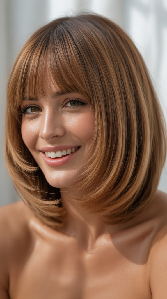 Bouncy Blow-Dry Bob with Curtain Bangs