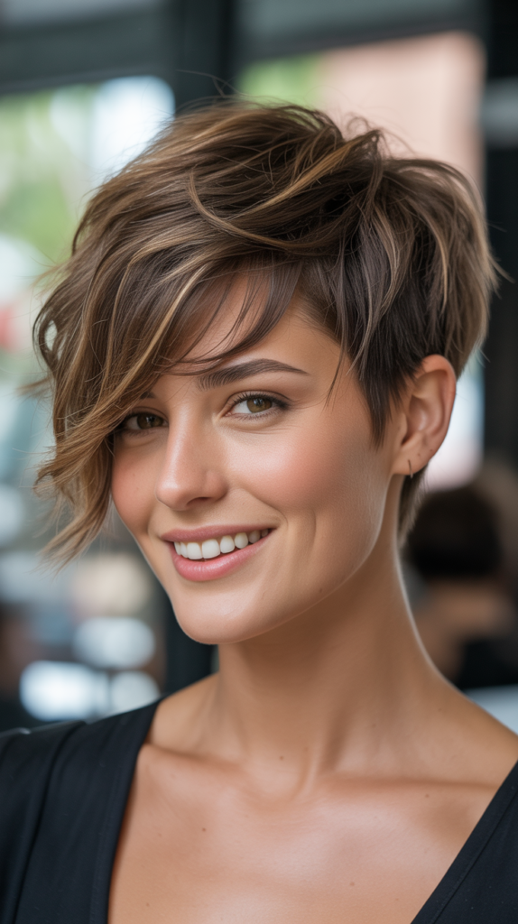 Asymmetrical Messy Pixie with Side Swept Bangs