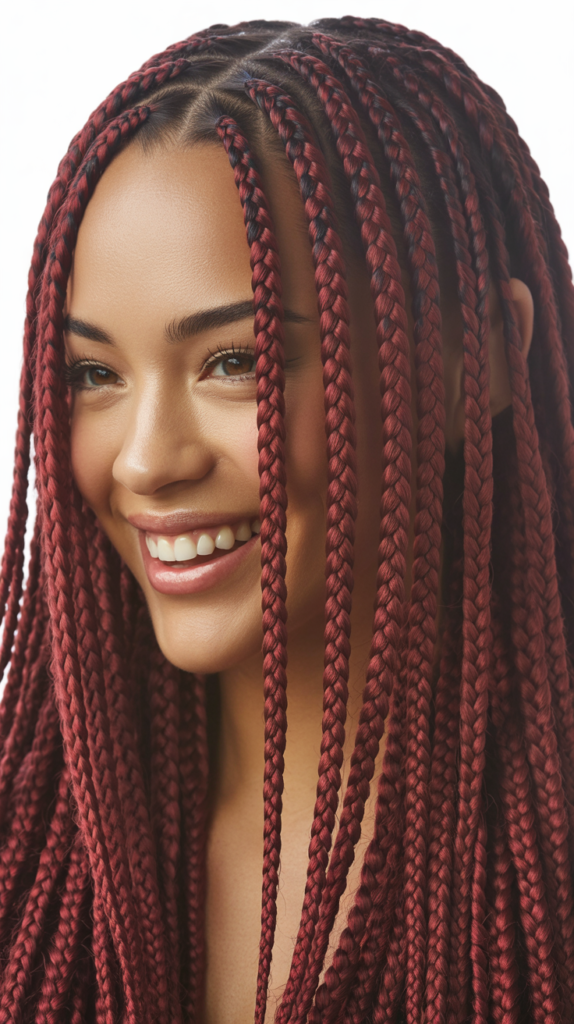 Burgundy Side Part Knotless Braids