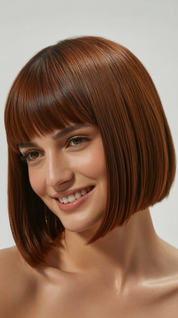 Sleek Straight Bob with Precise Curtain Bangs