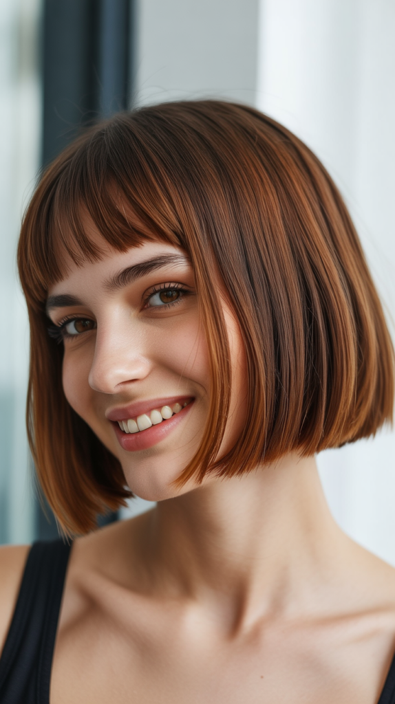 Ear-Length Bob with Curtain Bangs