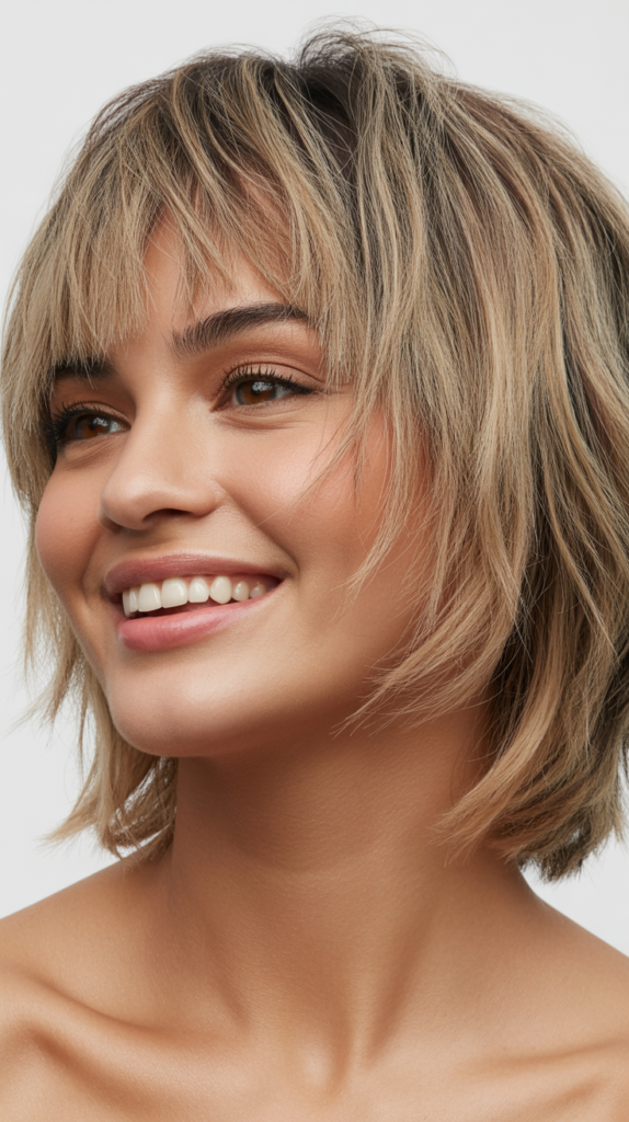Shaggy Choppy Bob with Baby Bangs