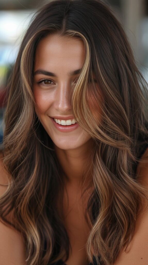 Ribbons of Blonde Through Dark Hair