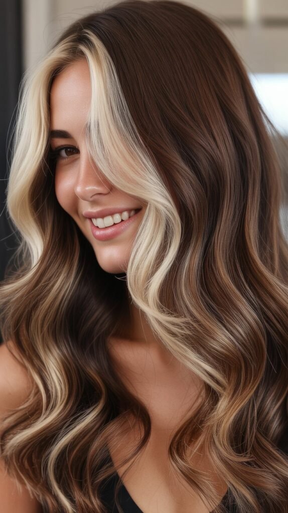 Hazelnut Balayage with Beige Blonde Money Piece