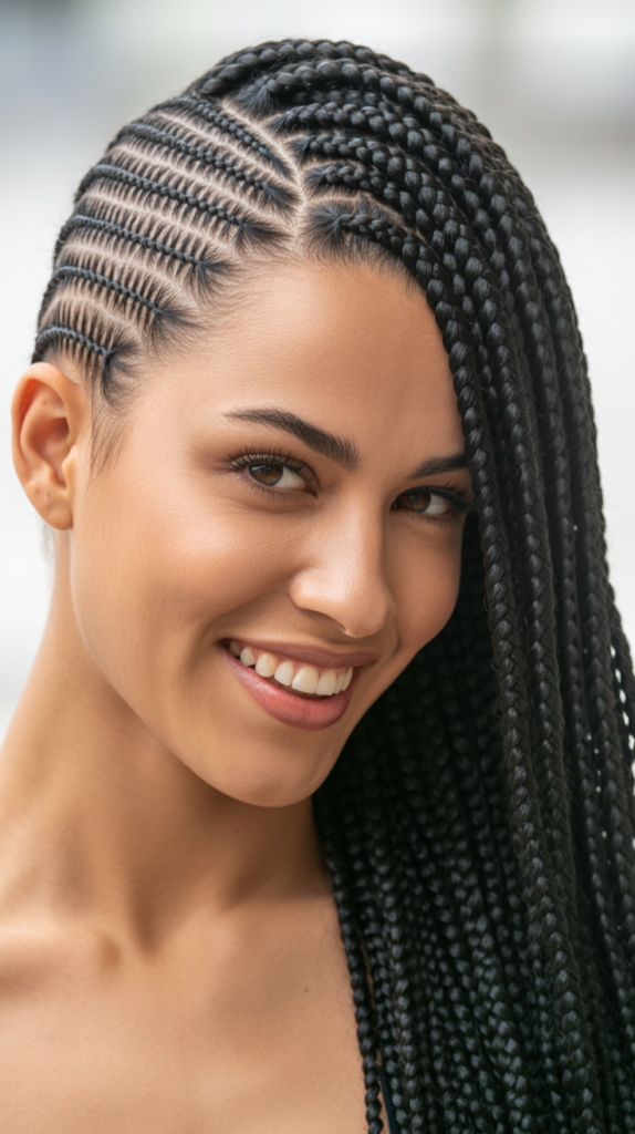 Jumbo Box Braids with Micro Cornrows