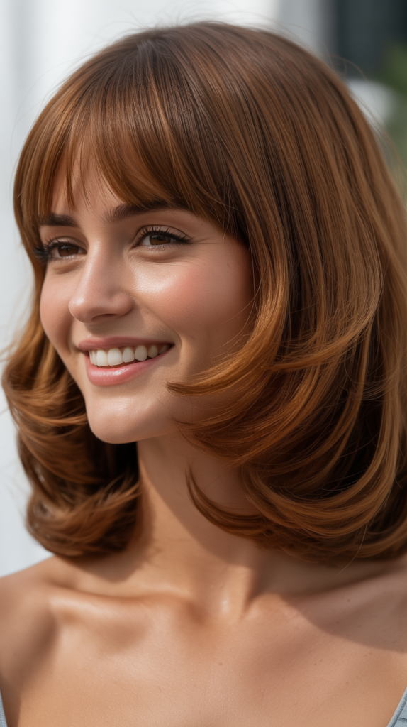 Voluminous Long Bob with Curtain Bangs