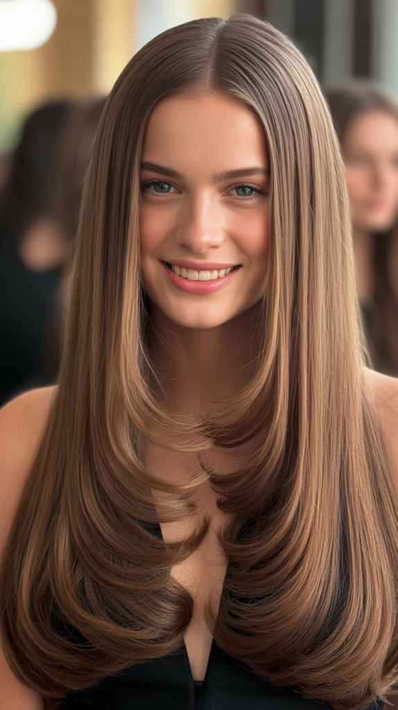 Sleek Center Part with Straightened Lengths