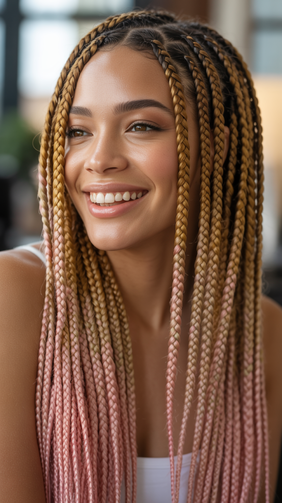 Side Part Knotless Braids with Colored Tips