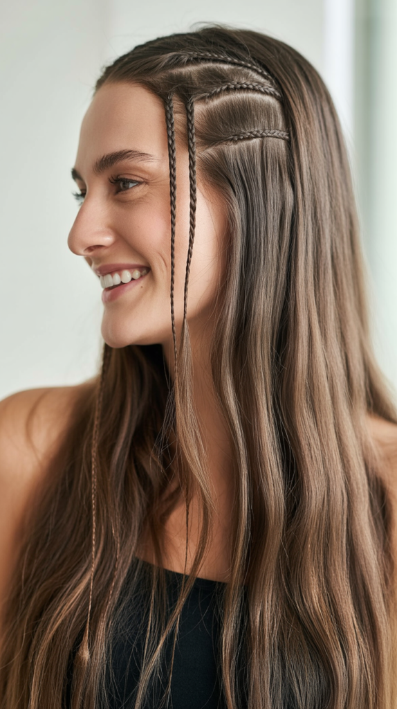 Straight Hair with Micro Braids Accent