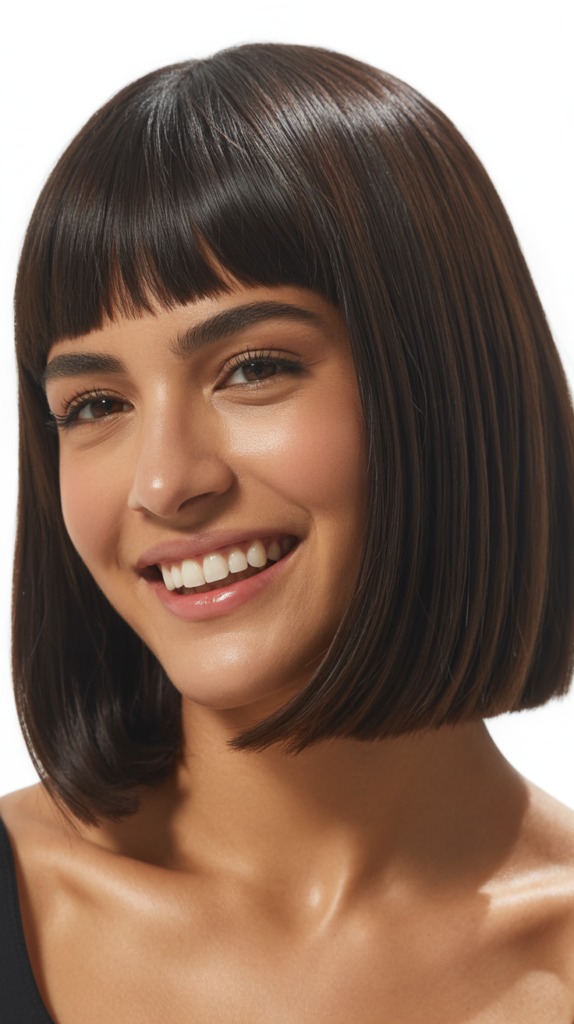 Blunt Lob with Baby Bangs