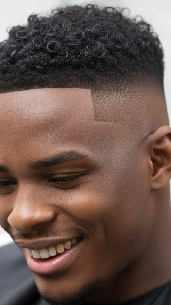 Low Taper Fade with Curly Fringe