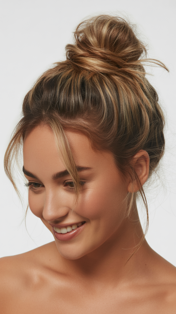 Messy Top Knot with Loose Tendrils