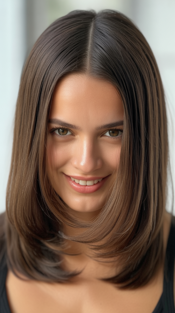 Pin-Straight Middle Part with Face-Framing Layers